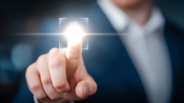 Digital Touch of Innovation: A person's finger hovers over a digitally glowing square, symbolizing modern interaction. Capturing the essence of innovation and forward-thinking