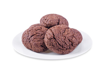 Chocolate chip cookies in a plate on a white isolated background