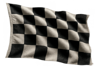 Checkered flag waving, symbolizing successful finish, competition victory, and racing achievement on transparent background