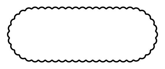 Geometric decorative frames or stickers in the shape of a circle with a wavy or zigzag edge, outline border graphic design