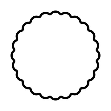 Geometric decorative frames or stickers in the shape of a circle with a wavy or zigzag edge, outline border graphic design