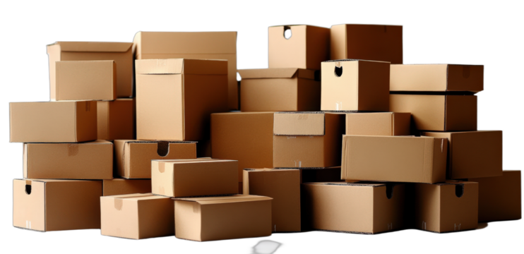 A large pile of various cardboard boxes for storage and shipping