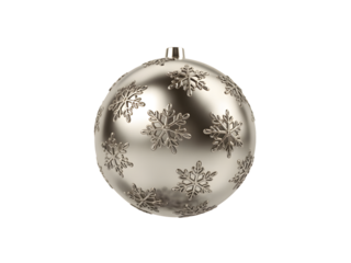 Elegant silver Christmas ornament with intricate snowflake patterns, isolated on a black background. Perfect for festive holiday designs, seasonal decorations, winter celebrations, and luxury theme