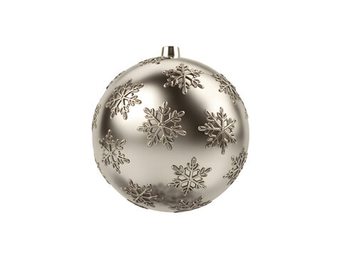 Elegant silver Christmas ornament with intricate snowflake patterns, isolated on a black background. Perfect for festive holiday designs, seasonal decorations, winter celebrations, and luxury theme