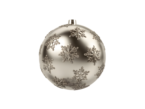 Elegant silver Christmas ornament with intricate snowflake patterns, isolated on a black background. Perfect for festive holiday designs, seasonal decorations, winter celebrations, and luxury theme