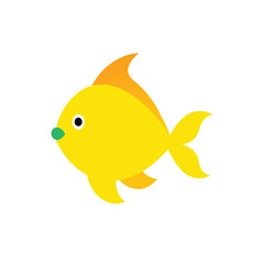 Bright yellow cartoon fish with green nose and orange fins