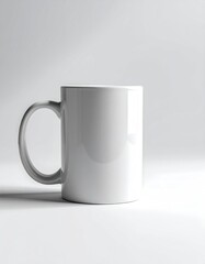 White ceramic coffee mug on pure white background, soft studio lighting