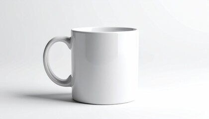 Obraz premium White ceramic coffee mug on pure white background, soft studio lighting
