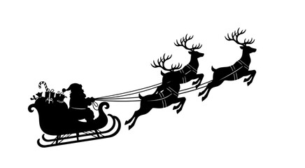 Silhouette of santa claus sleigh with reindeer flying on christmas