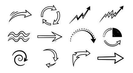 Hand drawn arrow set in black and white