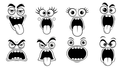 Cartoon faces with exaggerated expressions and open mouths