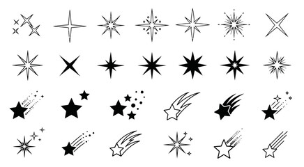 Set of hand drawn starbursts and shooting stars illustrations