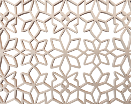 Elegant geometric pattern with intricate white snowflake-like shapes on a black background. Seamless ornamental design for modern decorative textures, abstract backdrops, and creative projects.