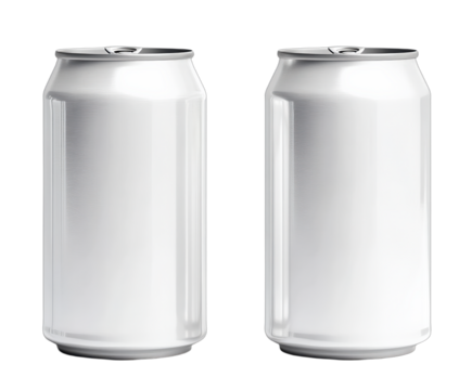 Two blank aluminum beverage cans for product display