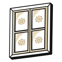 Decorative window with floral patterns and geometric design  