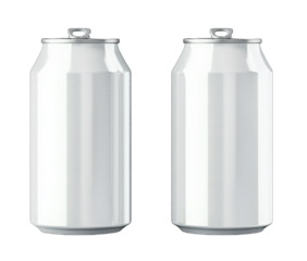 Two metallic beverage cans with pull tabs ready for drinking