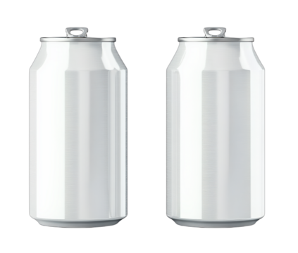 Two metallic beverage cans with pull tabs ready for drinking