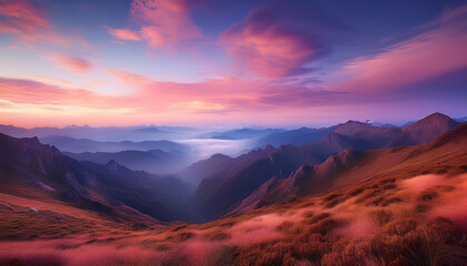 Naklejka premium Landscape Wallpaper Of Dreamy Valleys In Pastel Colored Skies
