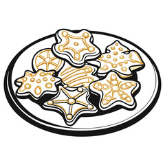 Iced gingerbread cookies arranged on a decorative plate  