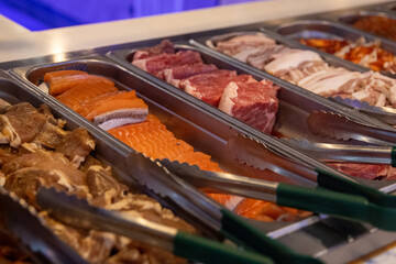 Different meats and seafood for BBQ