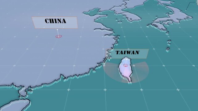  a futuristic 3D map showing part of China and Taiwan, map of Taiwan, Map of China, 