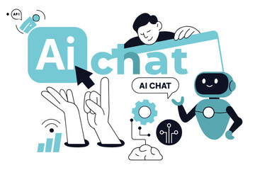 AI Technology Concept for Chatbot Customer Support and Digital Communication Interaction with Robot and Human