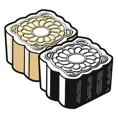Mooncake with intricate floral pattern in black and gold design  