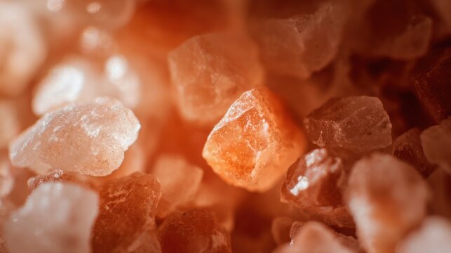 macro texture of raw himalayan salt crystal glowing translucency warm light rare natural structure high resolution luxurious organic aesthetic