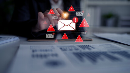 Concept of a cybersecurity warning for unsafe email communication. This alert signifies a phishing...