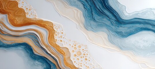 Elegant Abstract Swirls in Liquid Marble Art Featuring Layering, Gold Accents, and Bold Blue Hues