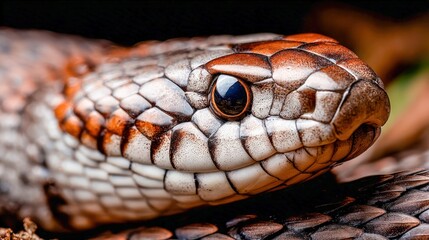 Fototapeta premium Close-up view of a colorful snake resting on a surface in a natural setting