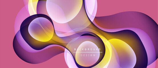Abstract fluid shapes, vibrant colors blend. Pink, purple, yellow create dynamic composition. Modern design element for backgrounds.