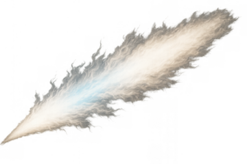 Fast-moving jet stream with a vibrant blue fire core, surrounded by warm smoke and exhaust, rendering on a transparent background