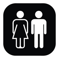 Male and female figures black square unisex restroom icon