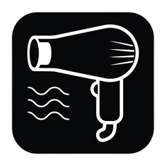 Hair dryer wavy steam black square icon silhouette