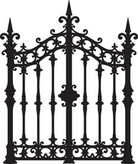 Ornate black wrought iron gate silhouette vector