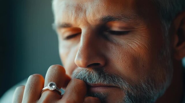 A man wearing a wedding ring, possibly newly married or engaged