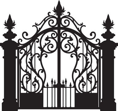Ornate black wrought iron gate with decorative scrollwork