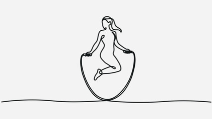 Continuous One Line  Art of a Woman Skipping Rope