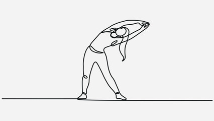 Continuous One-Line Art of a Woman Doing Side Stretch Exercise