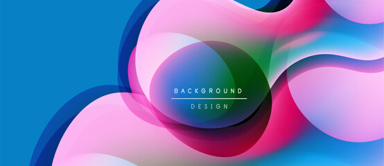 Abstract fluid shapes, vibrant colors blend. Blue, pink, green create dynamic composition. Modern design element for backgrounds.