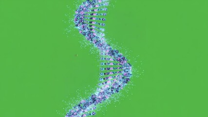 DNA strand in green screen: A mesmerizing visualization of a DNA strand, represented by a twisting helix of vibrant colors, set against a solid green screen backdrop. - Powered by Adobe