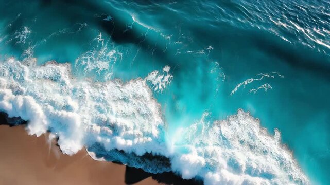The ocean's pure blue-turquoise water texture, complete with waves and foam