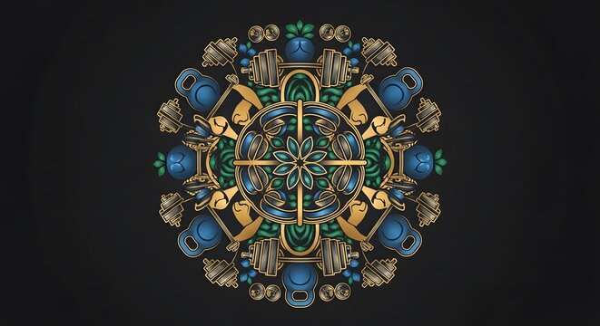 Intricate abstract mandala with symmetrical geometric patterns and vibrant colors - Powered by Adobe