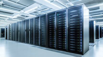 Modern data center housing advanced server technology with efficient cooling and organization