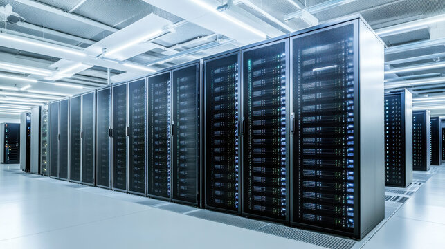 Modern data center housing advanced server technology with efficient cooling and organization
