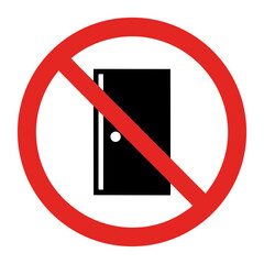 No trespassing sign with forbidden door symbol in red circle. No trespassing indication conveys restriction against unauthorized entry into private property.