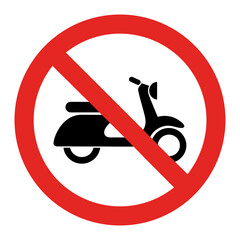 No mopeds allowed sign with a red circle and crossed icon representing prohibition of scooters. Clear communication of no mopeds policy for public spaces and safety regulations.
