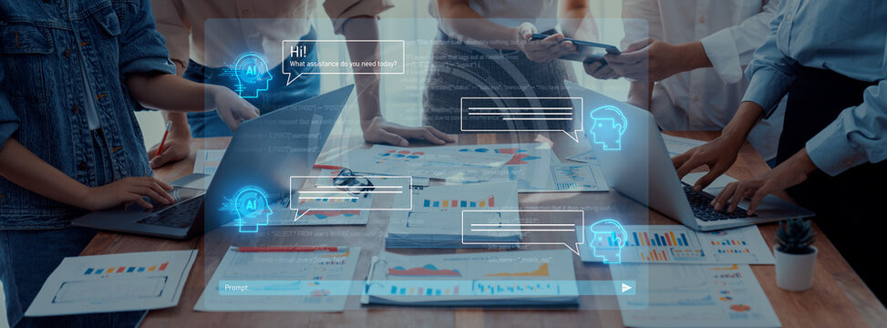 A dynamic business meeting showcasing collaboration and technology integration. Professionals engage with digital displays and data analysis for strategic planning. Trope - Powered by Adobe