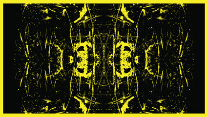 Abstract yellow symmetrical patterns on black offer dynamic modern backgrounds or vibrant creative textures
